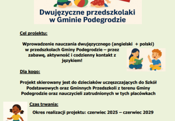 Rekrutacja do projektu „Let’s play! Dwujęzyczne przedszkolaki w Gminie Podegrodzie”!