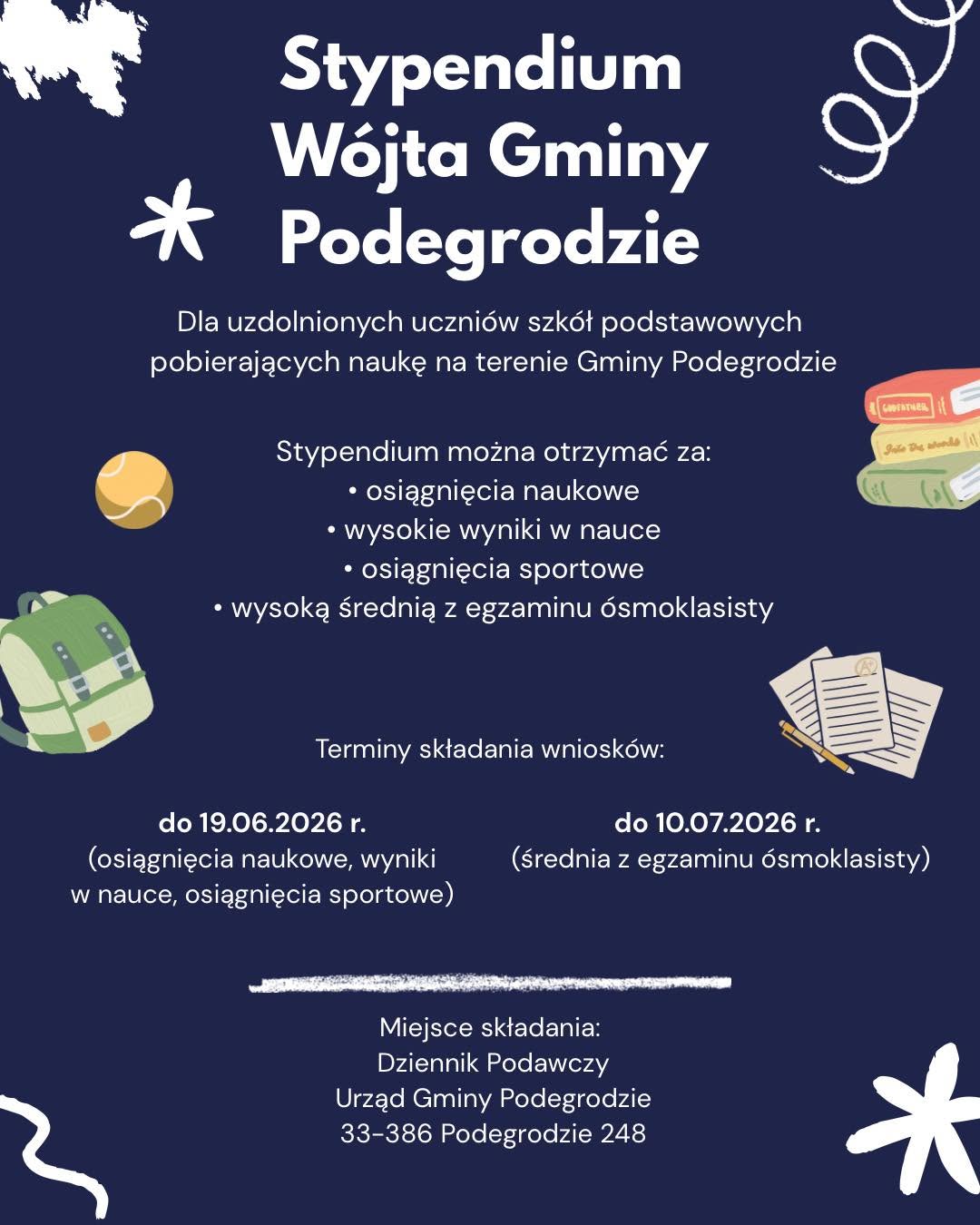 Stypendium Wójta Gminy Podegrodzie dla uzdolnionych uczniów!