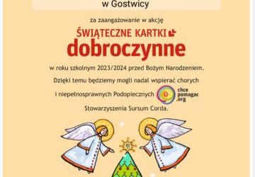 Podziękowanie za akcję „Świąteczne Kartki Dobroczynne